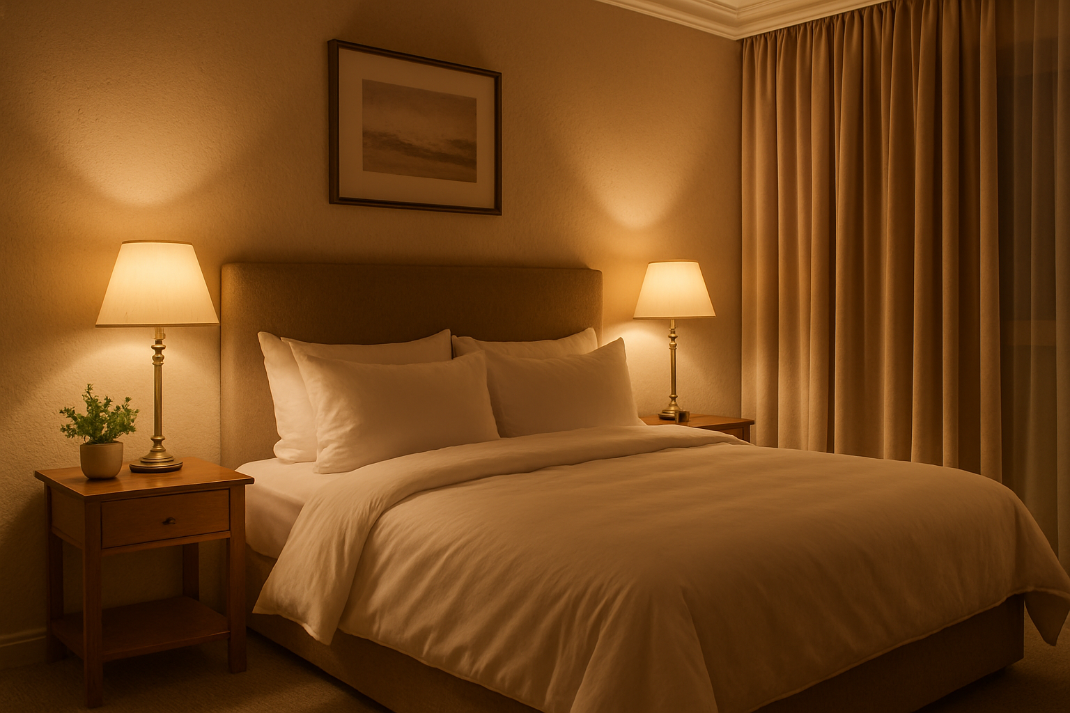 ı want to create a hotel room demostrates a cozy sleep in that room. 